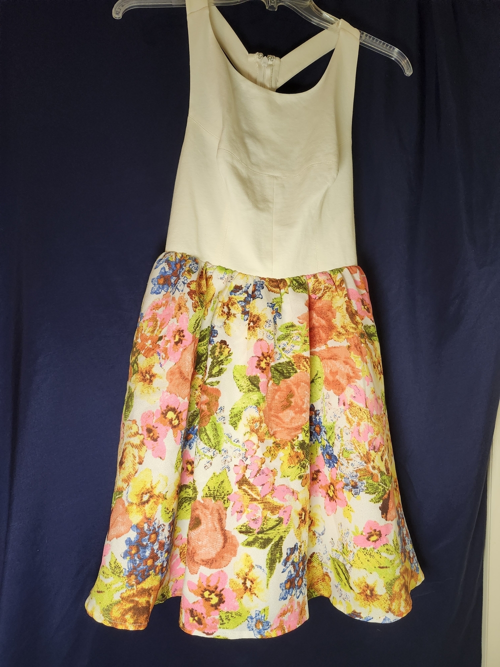 Ark & Co Contemporary Cream Bodice Floral Fit-and-Flare Dress